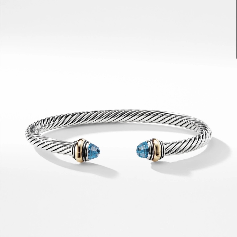 14K AND STERLING SILVER DAVID YURMAN CLASSIC CABLE BRACELET | BLUE TOPAZ